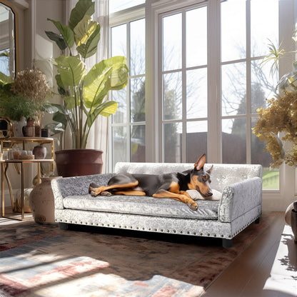 Velvet Tufted Couch Pet Bed Upholstered with Removable Cushion